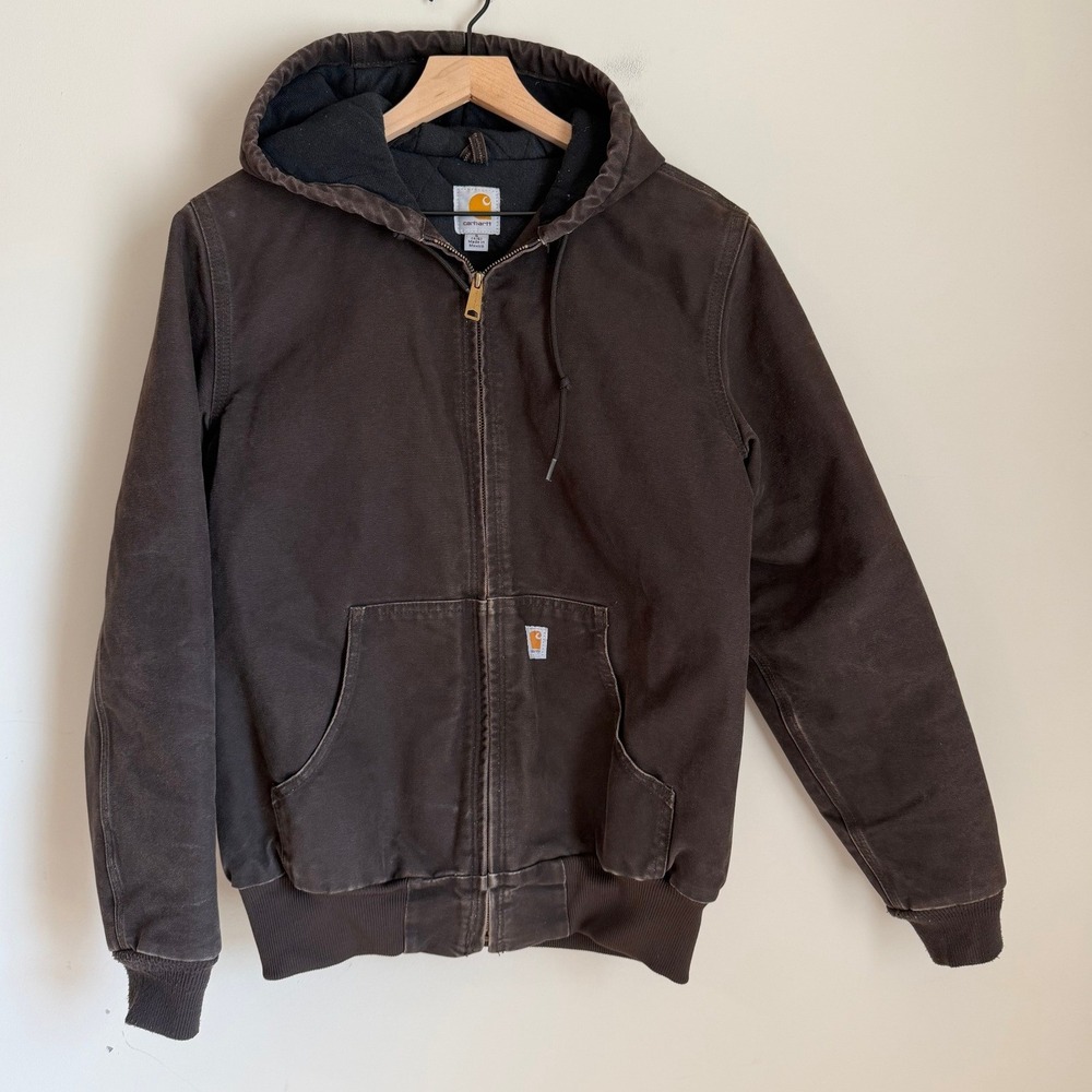 Vintage Y2K Carhartt Flannel Lined Hooded Active Jacket Dark Brown WJ130 Small
